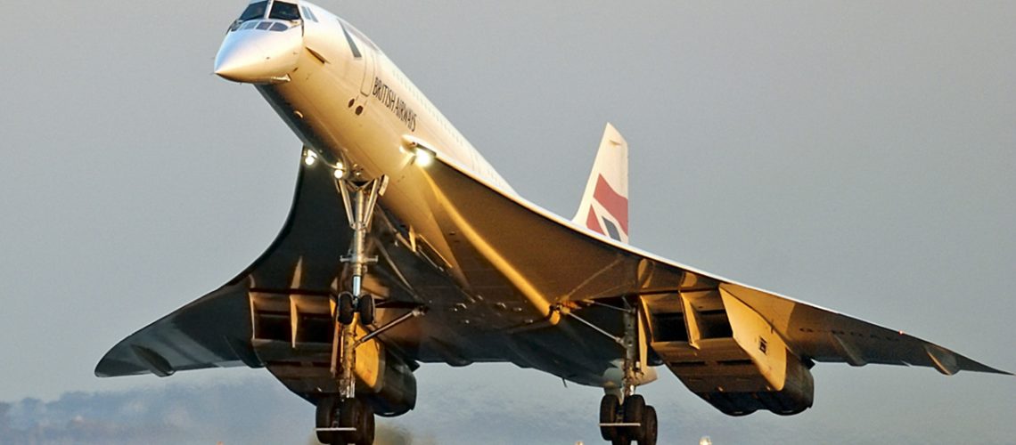 The British Airways owned Concorde supersonic jet aircraft lands in Boston, Wednesday, Oct. 8, 2003, as part of its farewell tour.  The plane is to be retired from commercial service before the end of the year. (AP Photo/Robert E. Klein)